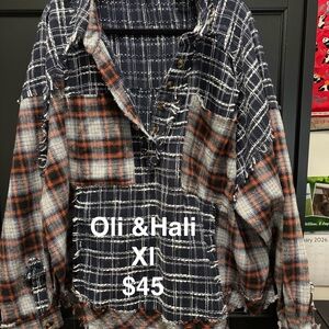 Oli & Hali Patchwork Plaid Shirt - Navy and Rust